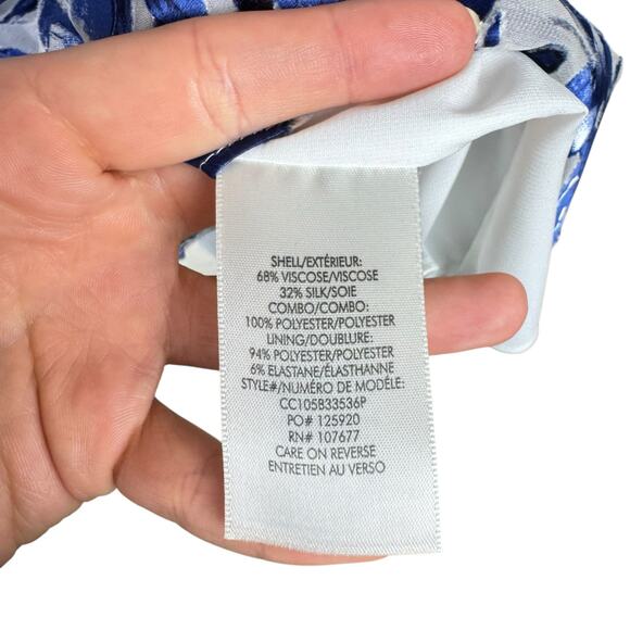 Alice + Olivia Cooper Antique Blue Floral Silk Blend Smocked Dainty Mini Dress - Picture 12 of 13